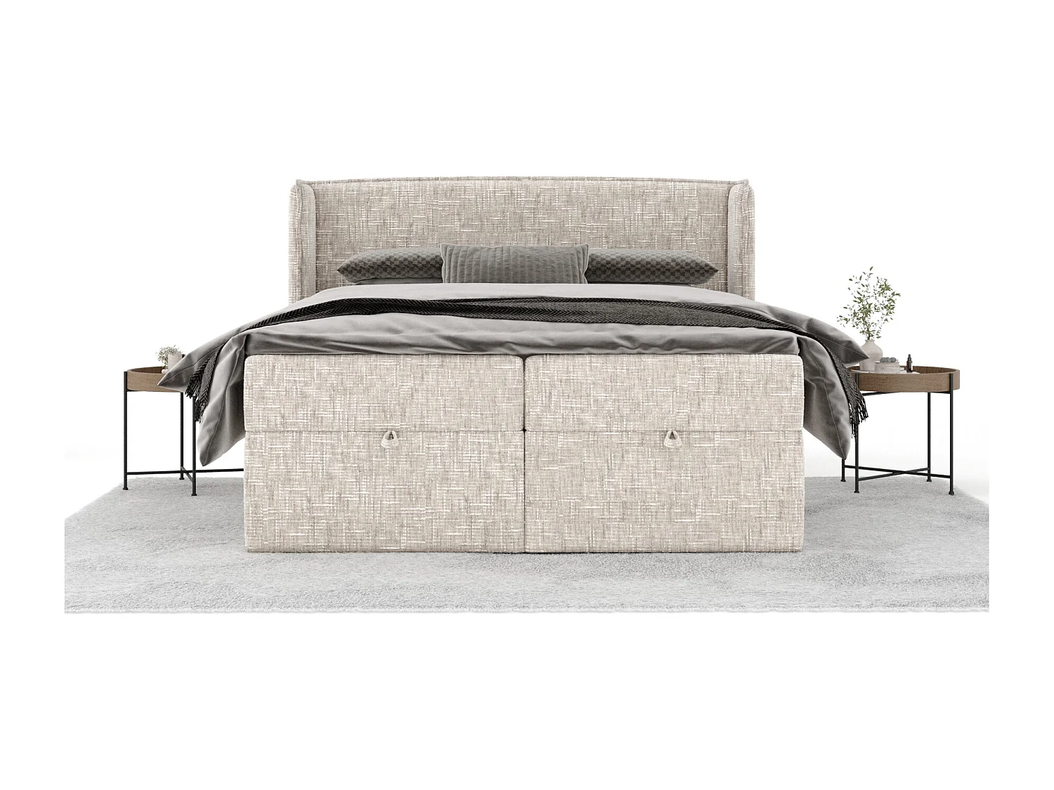 Lit boxspring en toile tissée Passion - matelas - surmatelas - 160x200 cm - creme