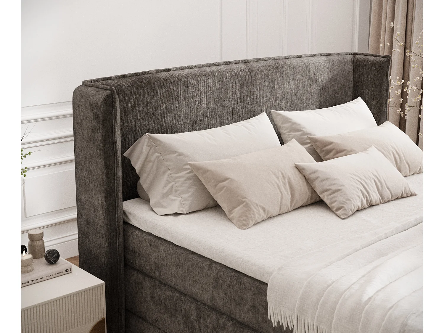 Lit boxspring en tissu chenille Freeland - matelas - surmatelas - 180x200 cm - brun