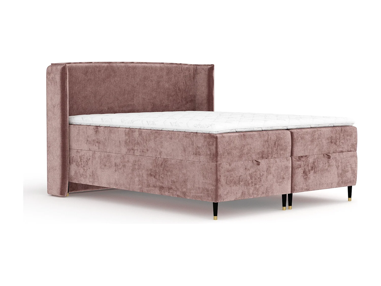 Lit boxspring en tissu chenille Monpelli - matelas - surmatelas - 200x200 cm - rose