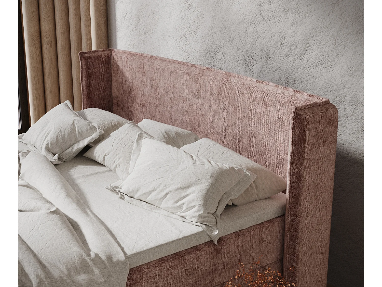 Lit boxspring en tissu chenille Monpelli - matelas - surmatelas - 200x200 cm - rose