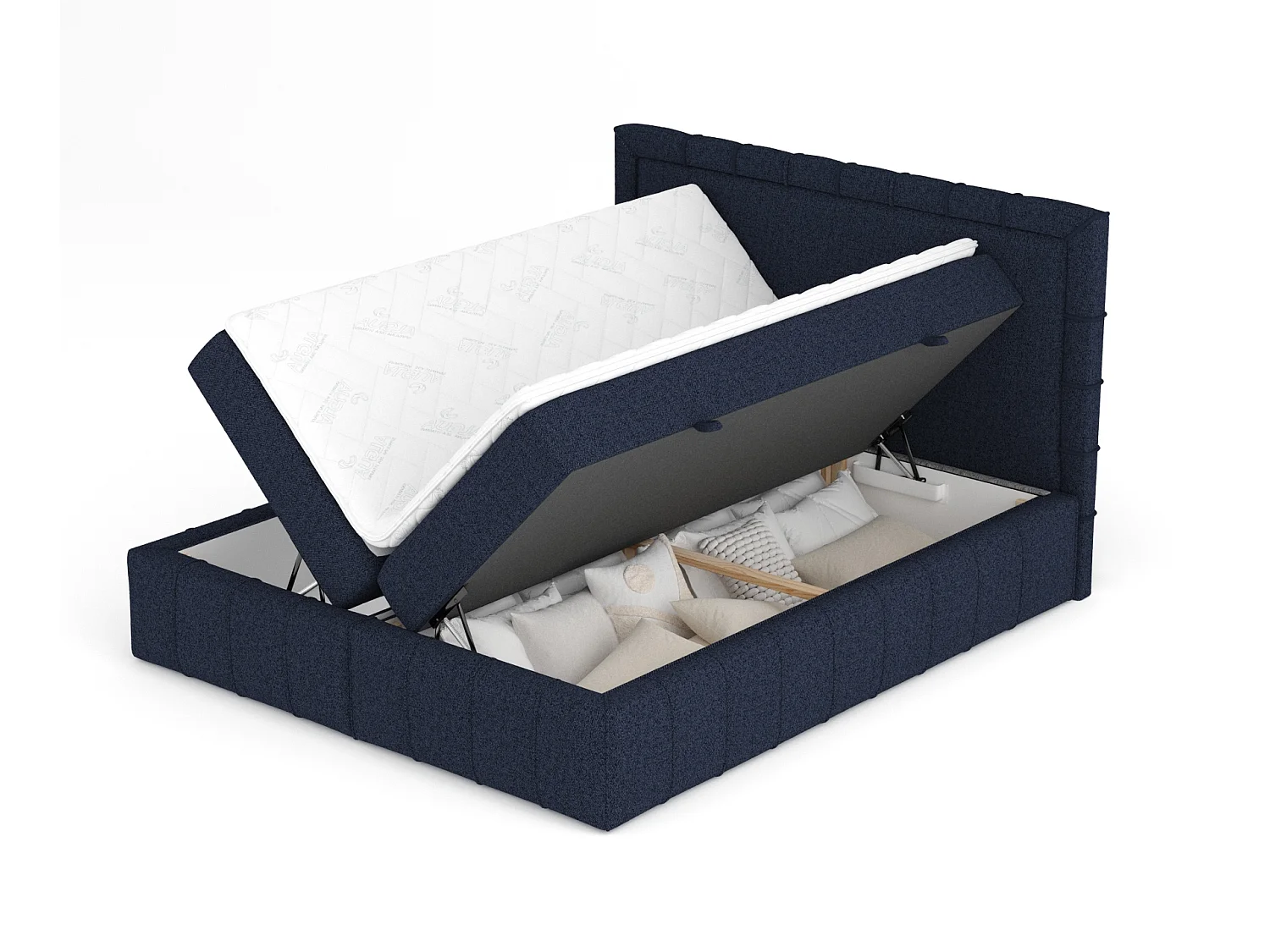 Boxspringbett aus Webstoff Sundown - Matratze - Toppermatratze - 140x200 cm - marineblau