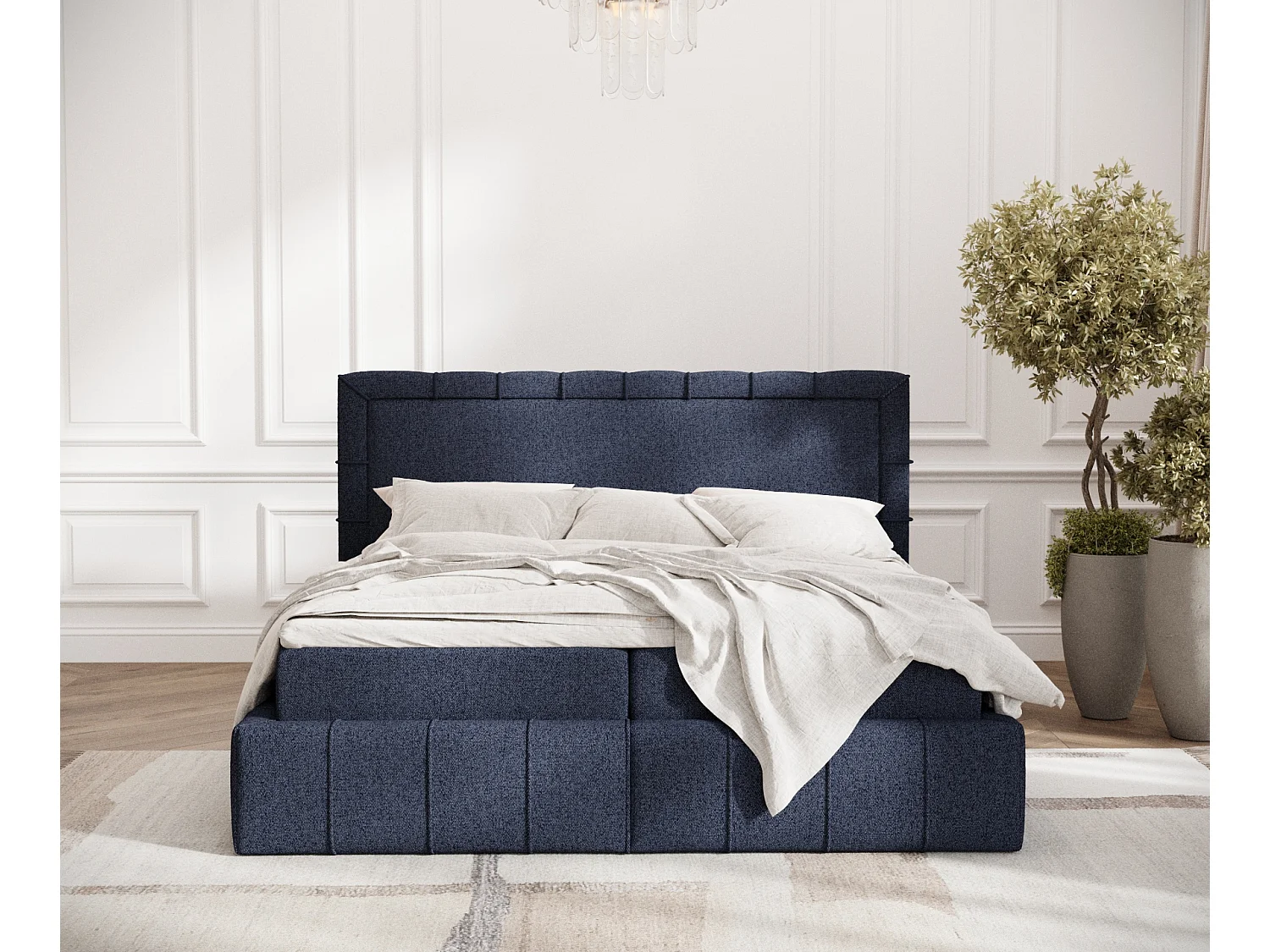 Boxspringbett aus Webstoff Sundown - Matratze - Toppermatratze - 140x200 cm - marineblau