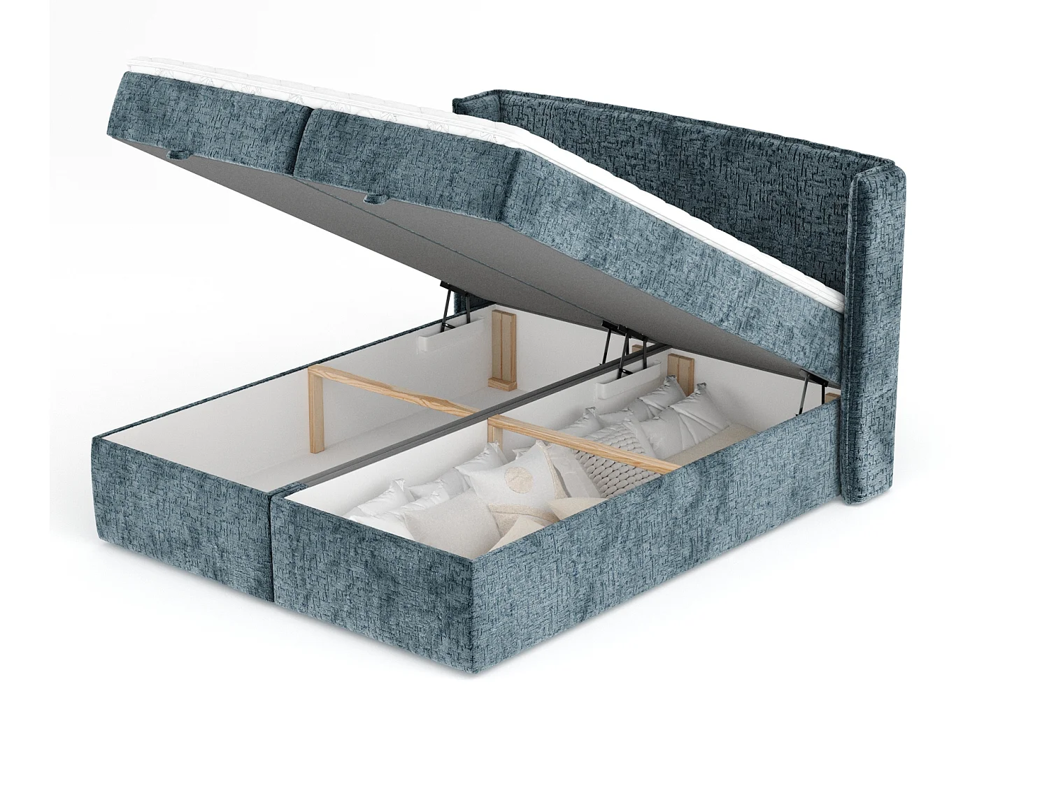 Boxspringbett aus Chenille-Stoff Passion - Matratze - Toppermatratze - 160x200 cm - blau