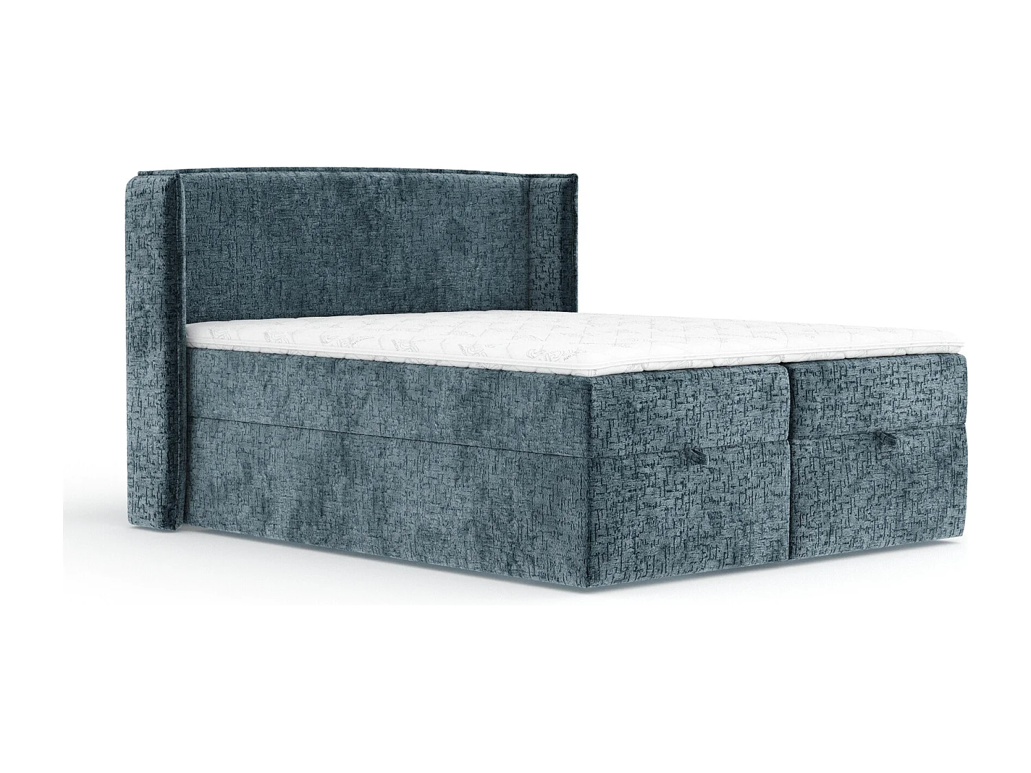 Lit boxspring en tissu chenille Passion - matelas - surmatelas - 160x200 cm - bleu