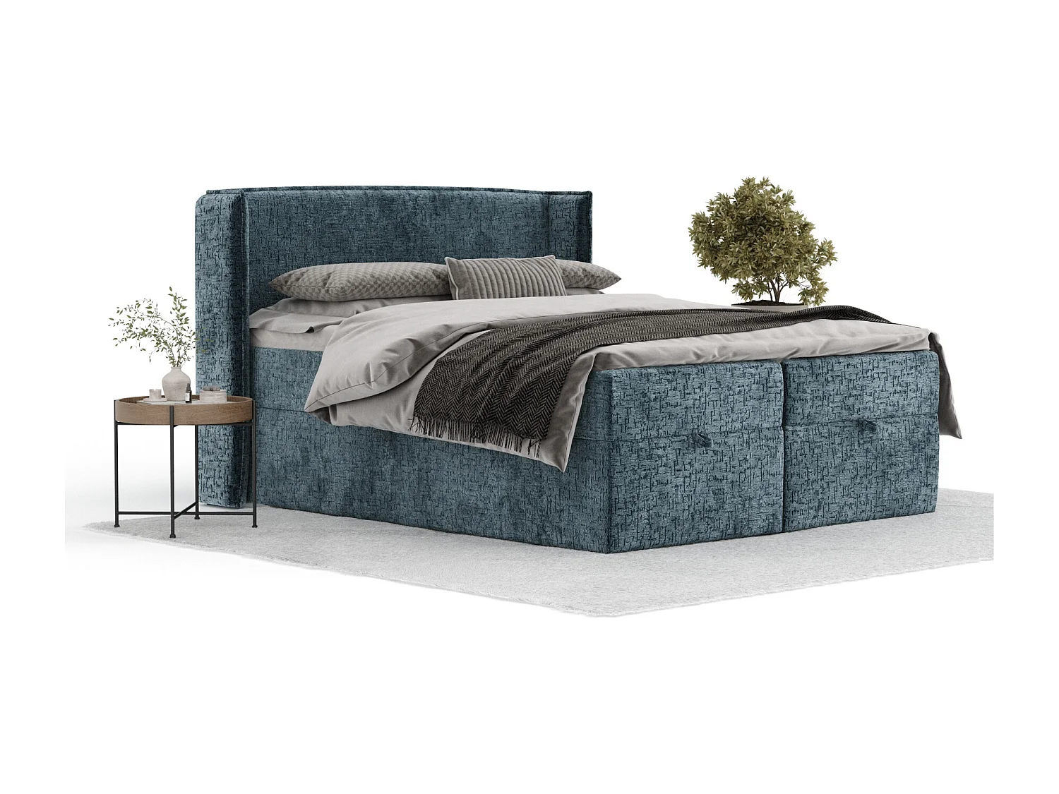 Lit boxspring en tissu chenille Passion - matelas - surmatelas - 160x200 cm - bleu