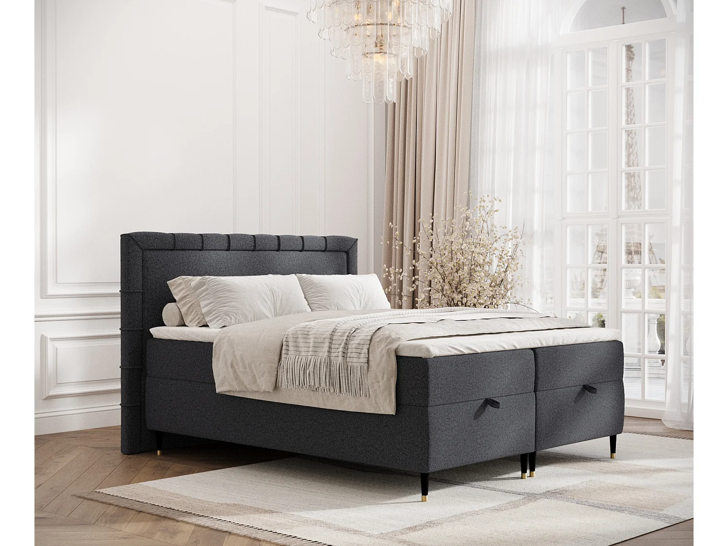 Boxspringbett aus Webstoff Voyage - Matratze - Toppermatratze - 160x200 cm - schwarz