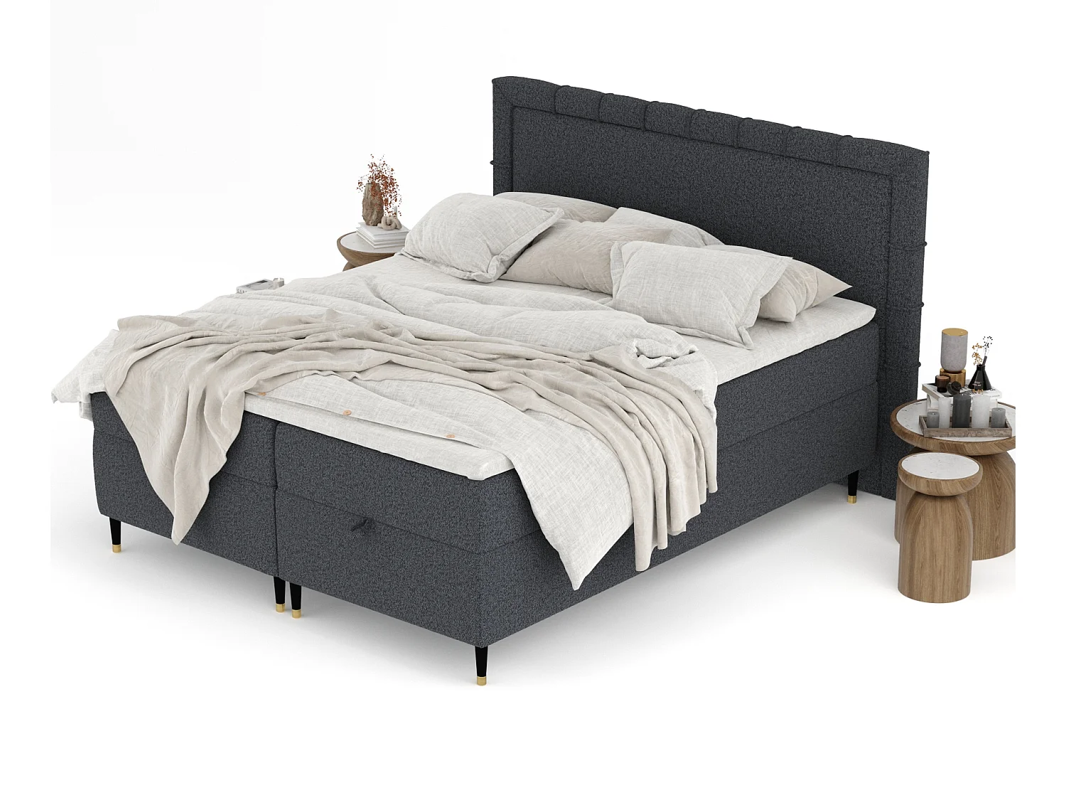 Boxspringbett aus Webstoff Voyage - Matratze - Toppermatratze - 160x200 cm - schwarz