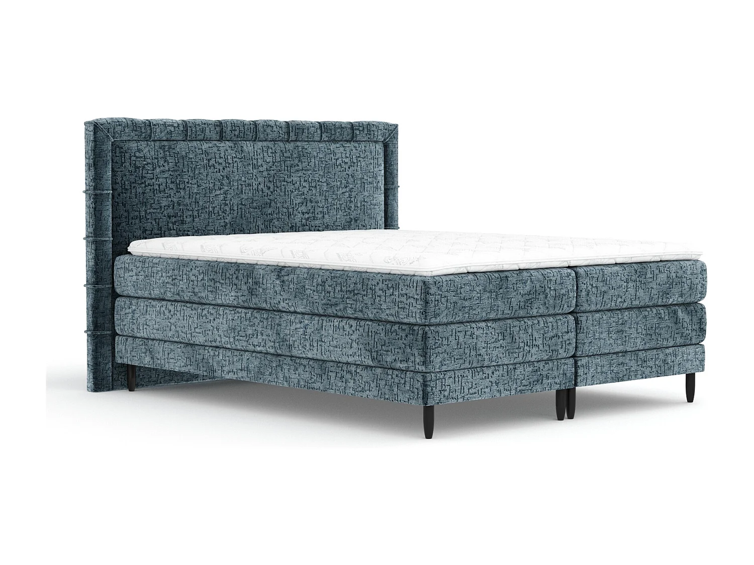 Boxspringbett aus Chenille-Stoff Rimini - materac - topper - 140x200 cm - blau