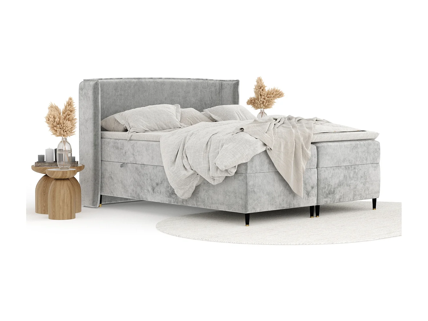 Boxspringbett aus Chenille-Stoff Segni - Matratze - Toppermatratze - 140x200 cm - hellgrau