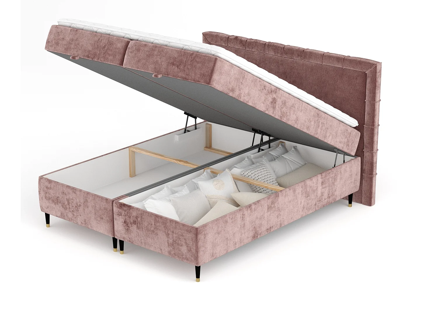 Lit boxspring en tissu chenille Voyage - matelas - surmatelas - 140x200 cm - rose