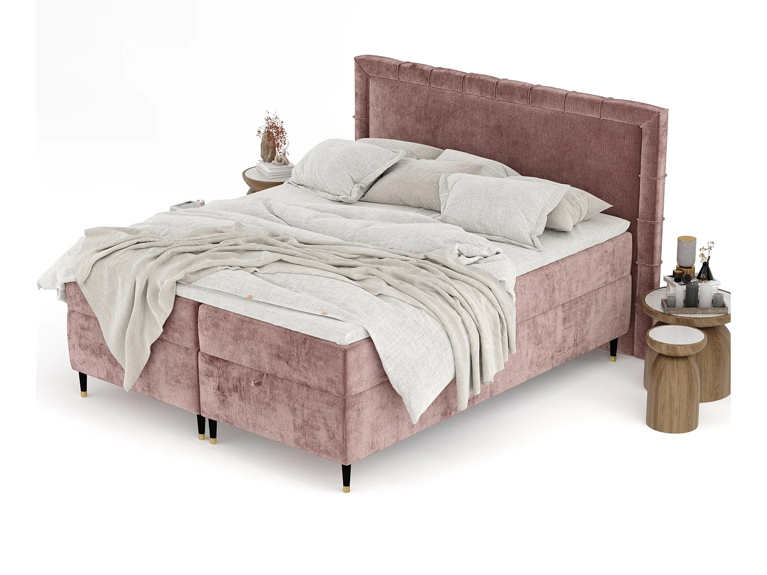 Boxspringbett aus Chenille-Stoff Voyage - Matratze - Toppermatratze - 140x200 cm - rosa