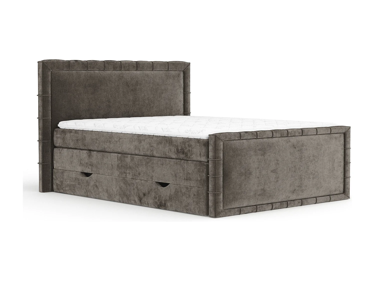 Lit boxspring en tissu chenille Estelle - matelas - surmatelas - 160x200 cm - brun