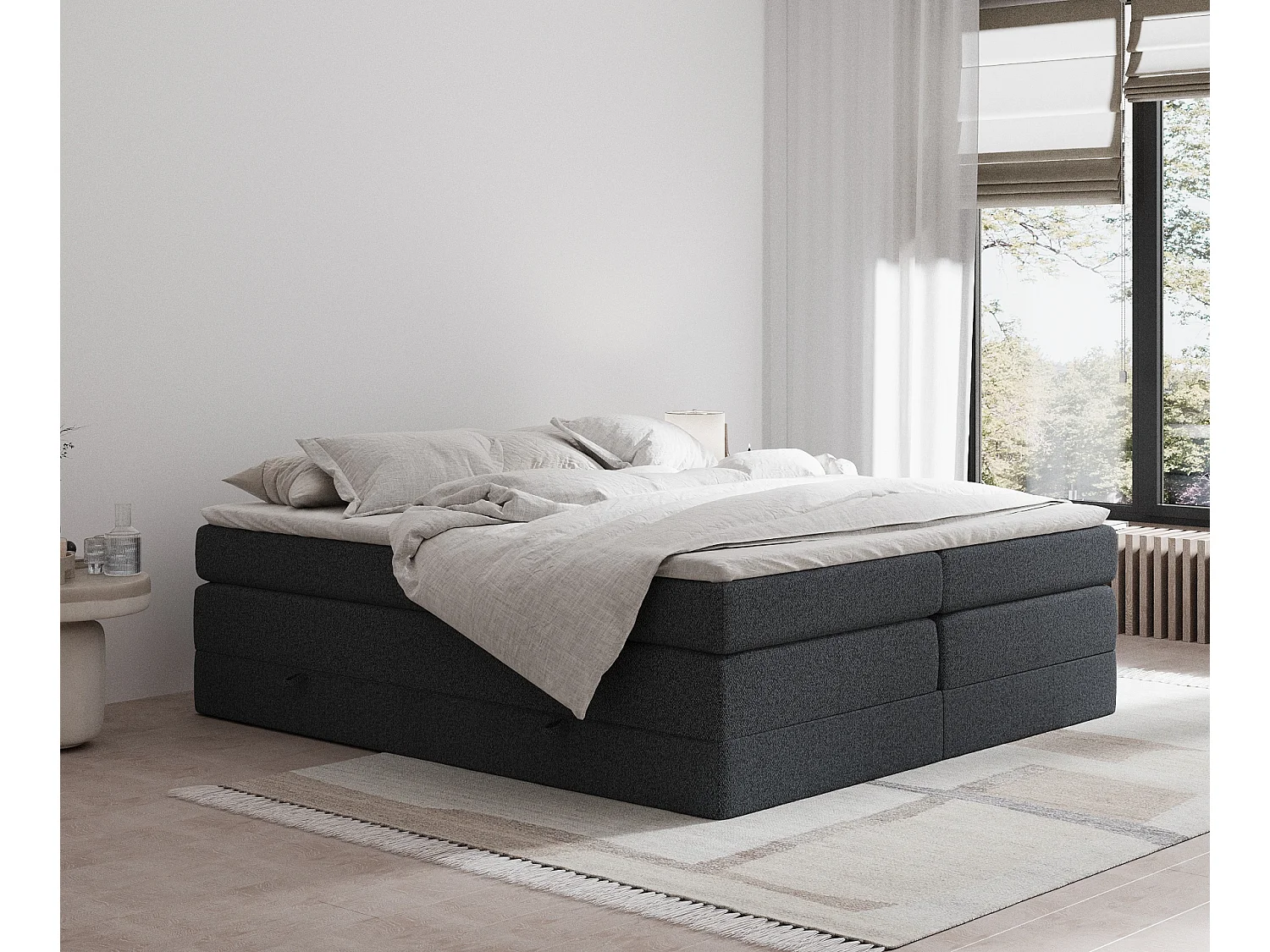 Boxspringbett aus Webstoff Juniper - Matratze - Toppermatratze - 160x200 cm - schwarz