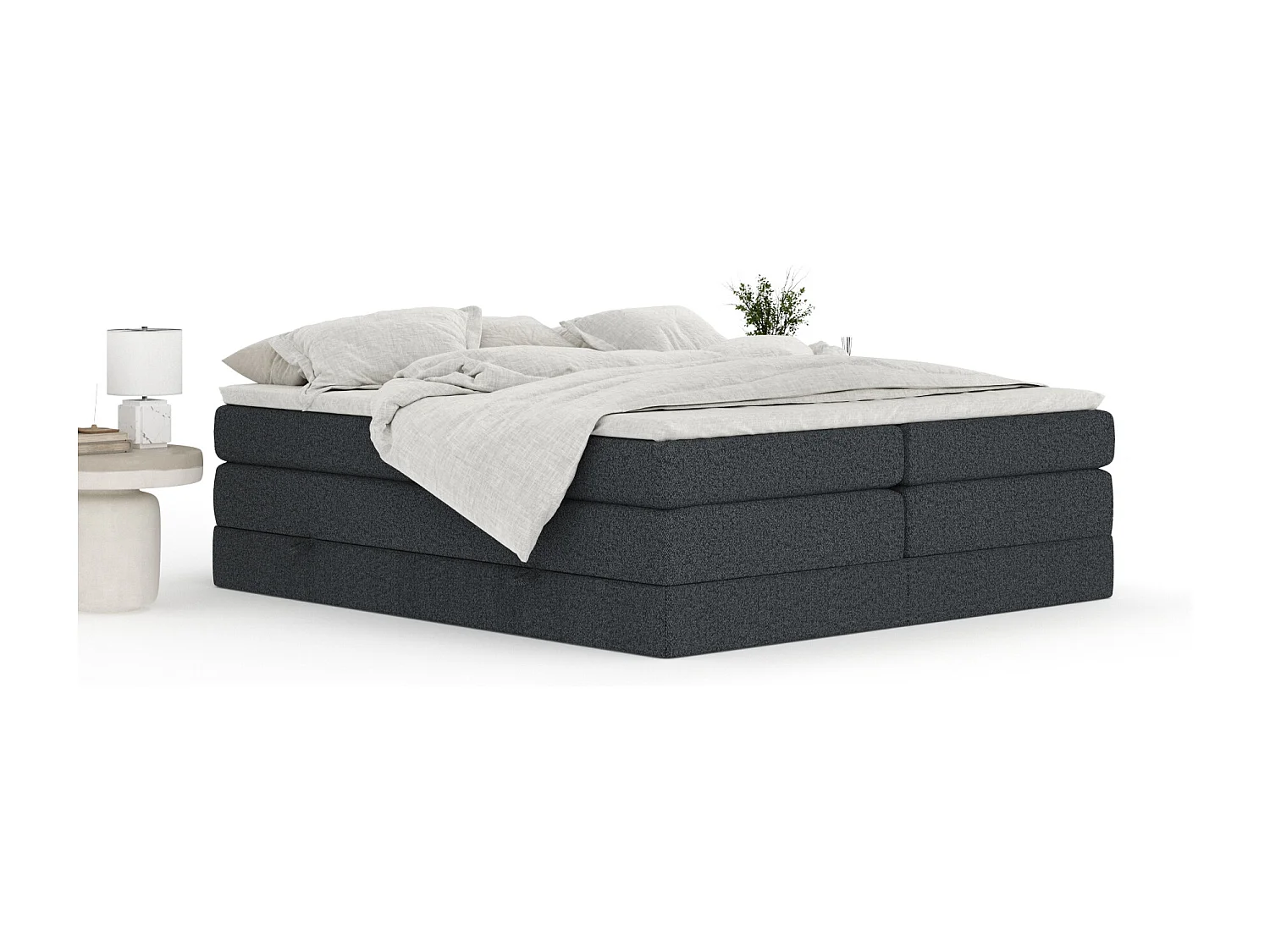 Boxspringbett aus Webstoff Juniper - Matratze - Toppermatratze - 160x200 cm - schwarz