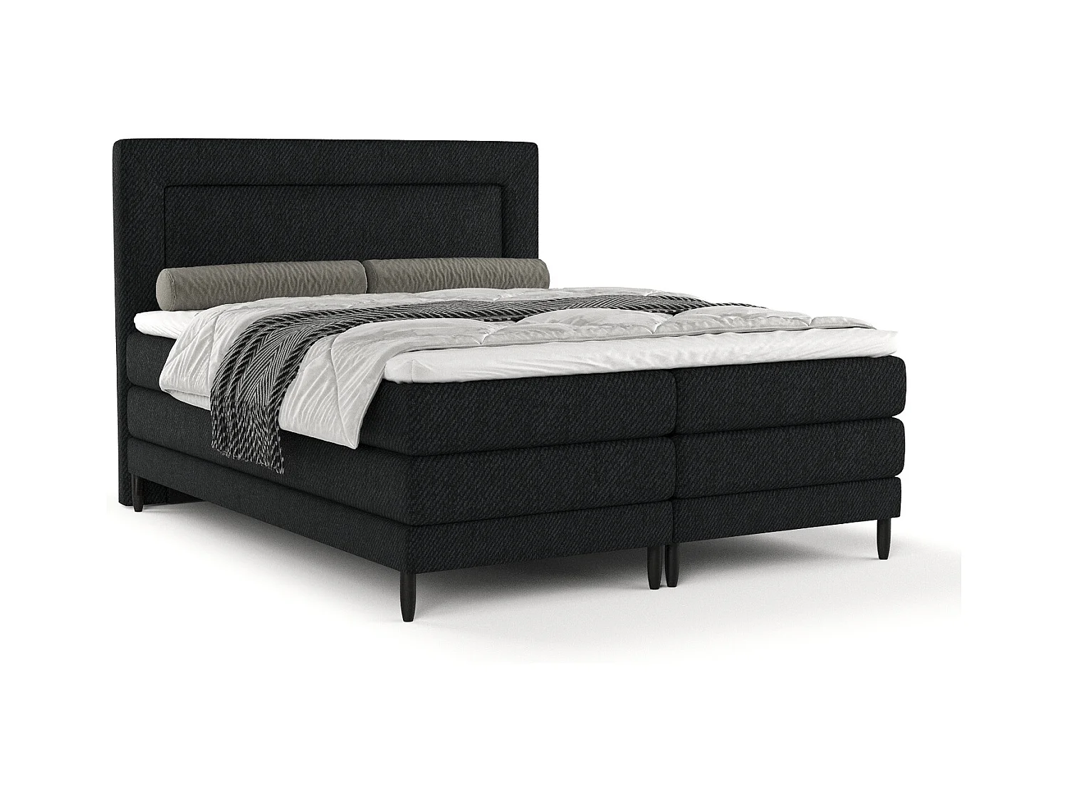 Lit boxspring en toile tissée Madame - matelas - surmatelas - 180x200 cm - noir