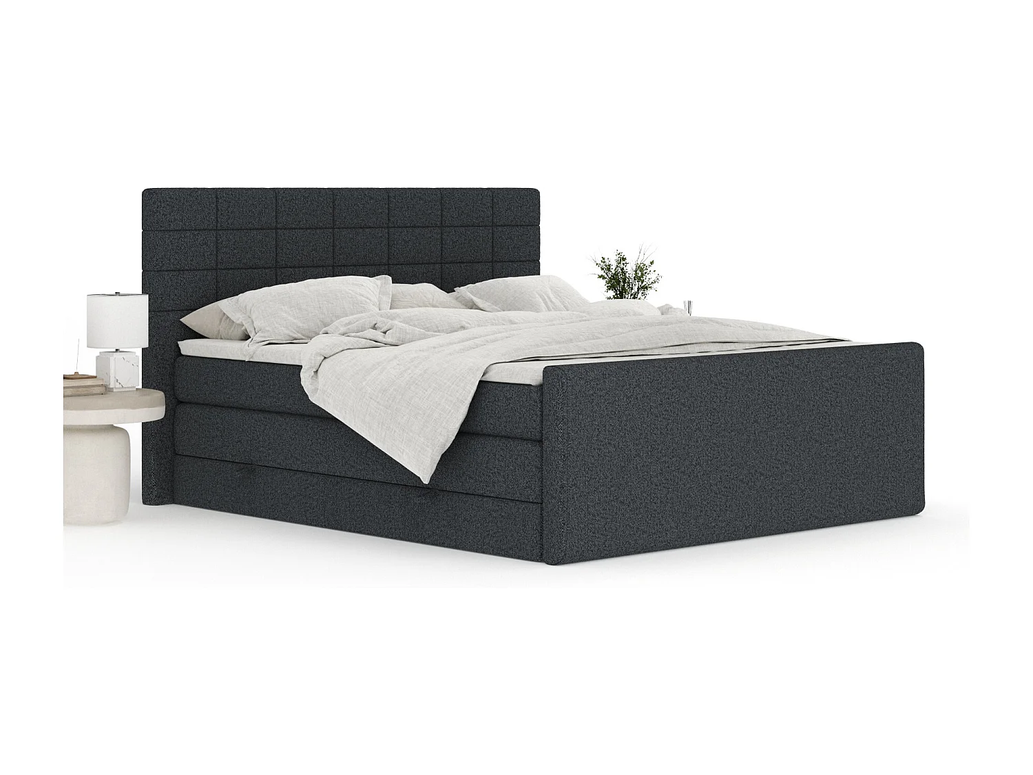 Boxspringbett aus Webstoff Ava - Matratze - Toppermatratze - 160x200 cm - schwarz