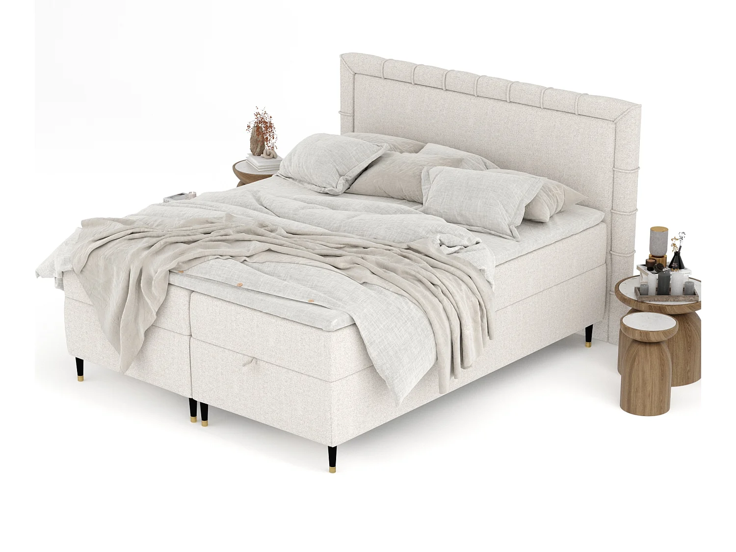 Boxspringbett aus Webstoff Voyage - Matratze - Toppermatratze - 160x200 cm - beige