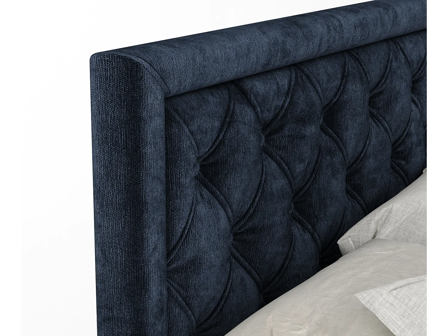 Lit boxspring en tissu chenille Aurelia - matelas - surmatelas - 140x200 cm - bleu marine