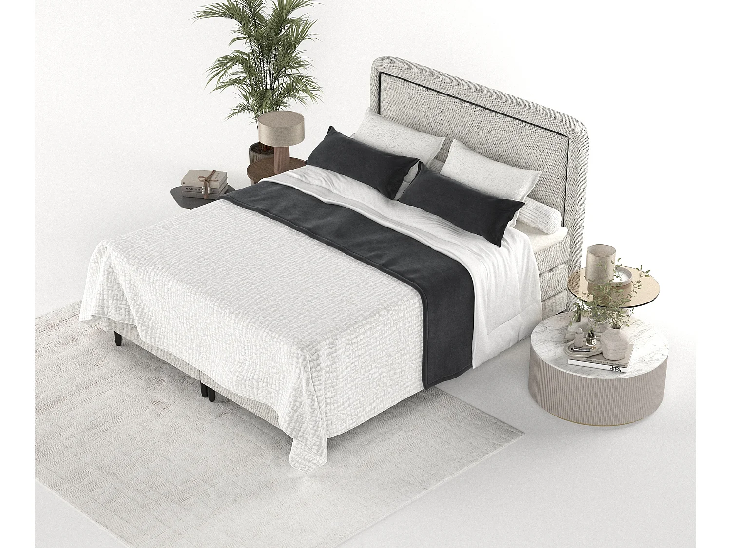 Łóżko boxspring w tkaninie plecionej Dove - materac - topper - 160x200 cm - jasnoszary