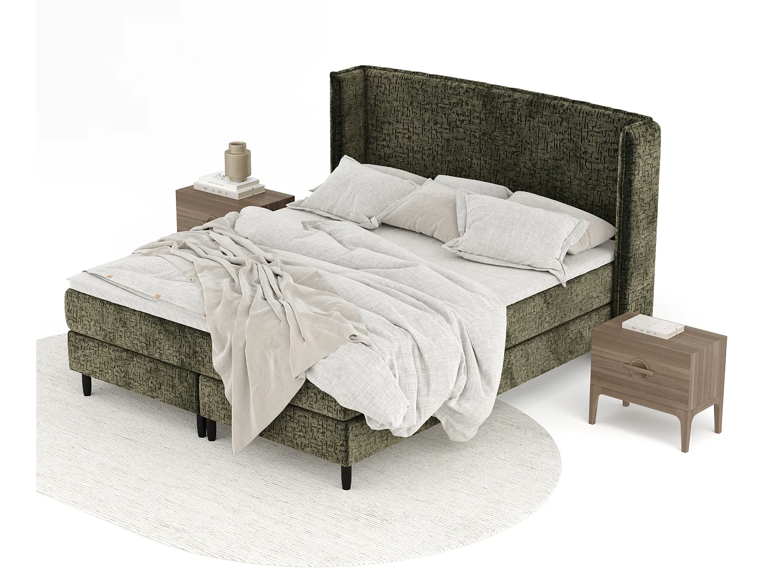 Lit boxspring en tissu chenille Ardis - matelas - surmatelas - 160x200 cm - vert olive