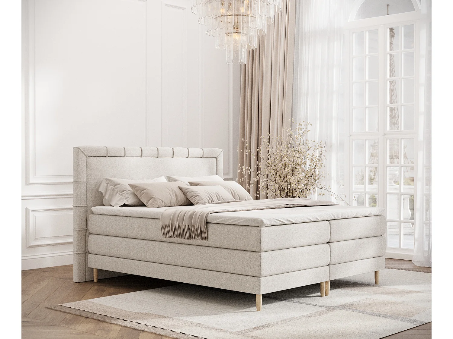 Lit boxspring en toile tissée Rimini - matelas - surmatelas - 140x200 cm - beige