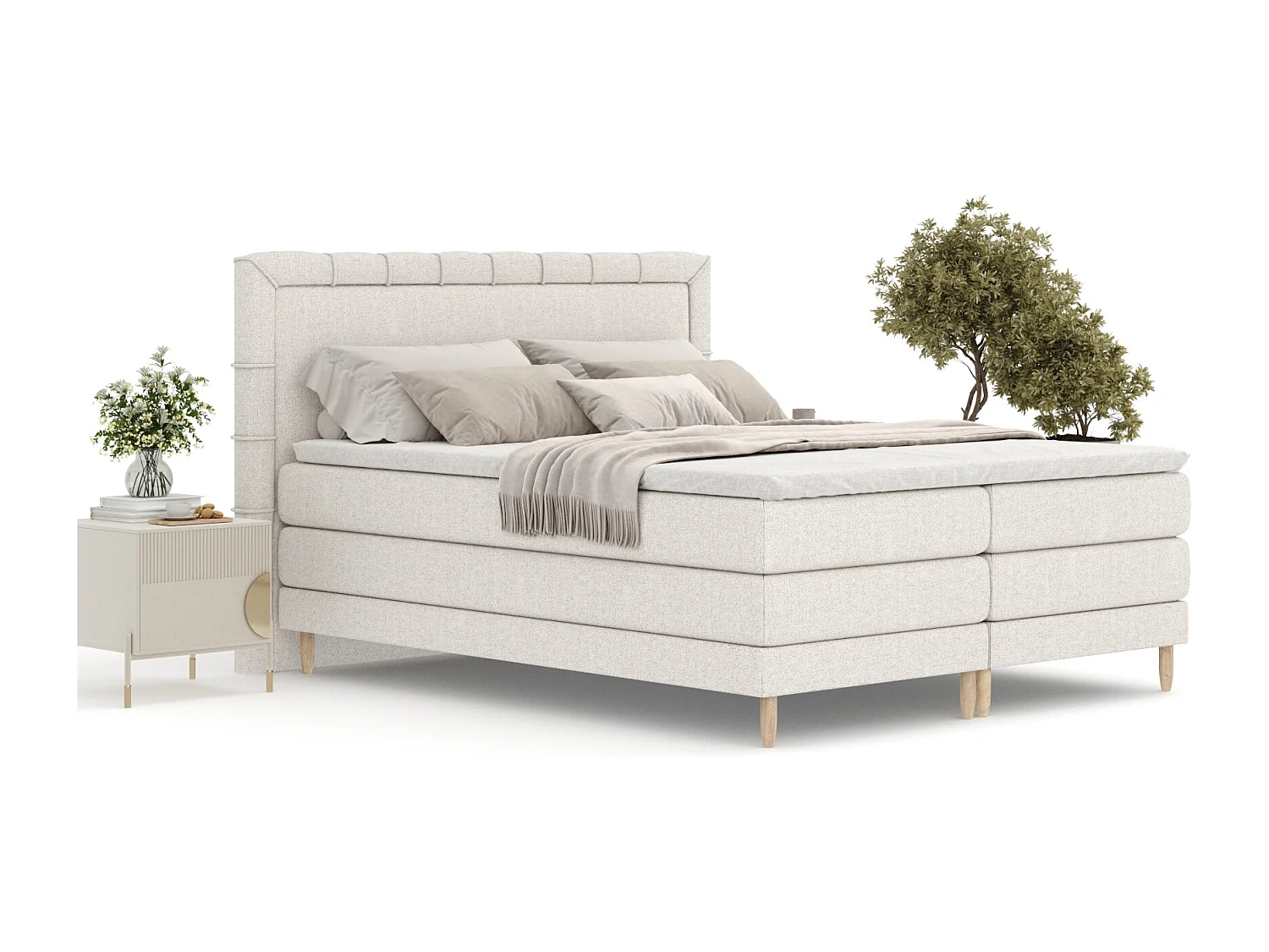 Lit boxspring en toile tissée Rimini - matelas - surmatelas - 140x200 cm - beige