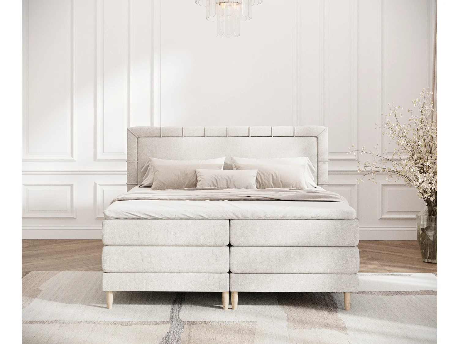 Boxspringbett aus Webstoff Rimini - Matratze - Toppermatratze - 140x200 cm - beige