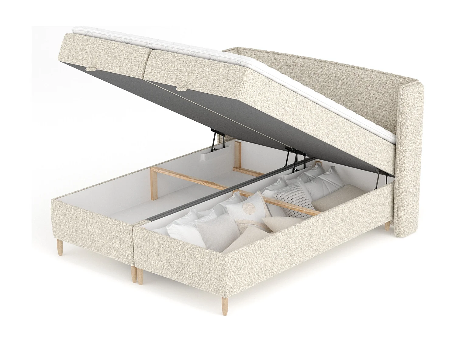 Lit boxspring en tissu bouclette Monpelli - matelas - surmatelas - 140x200 cm - beige