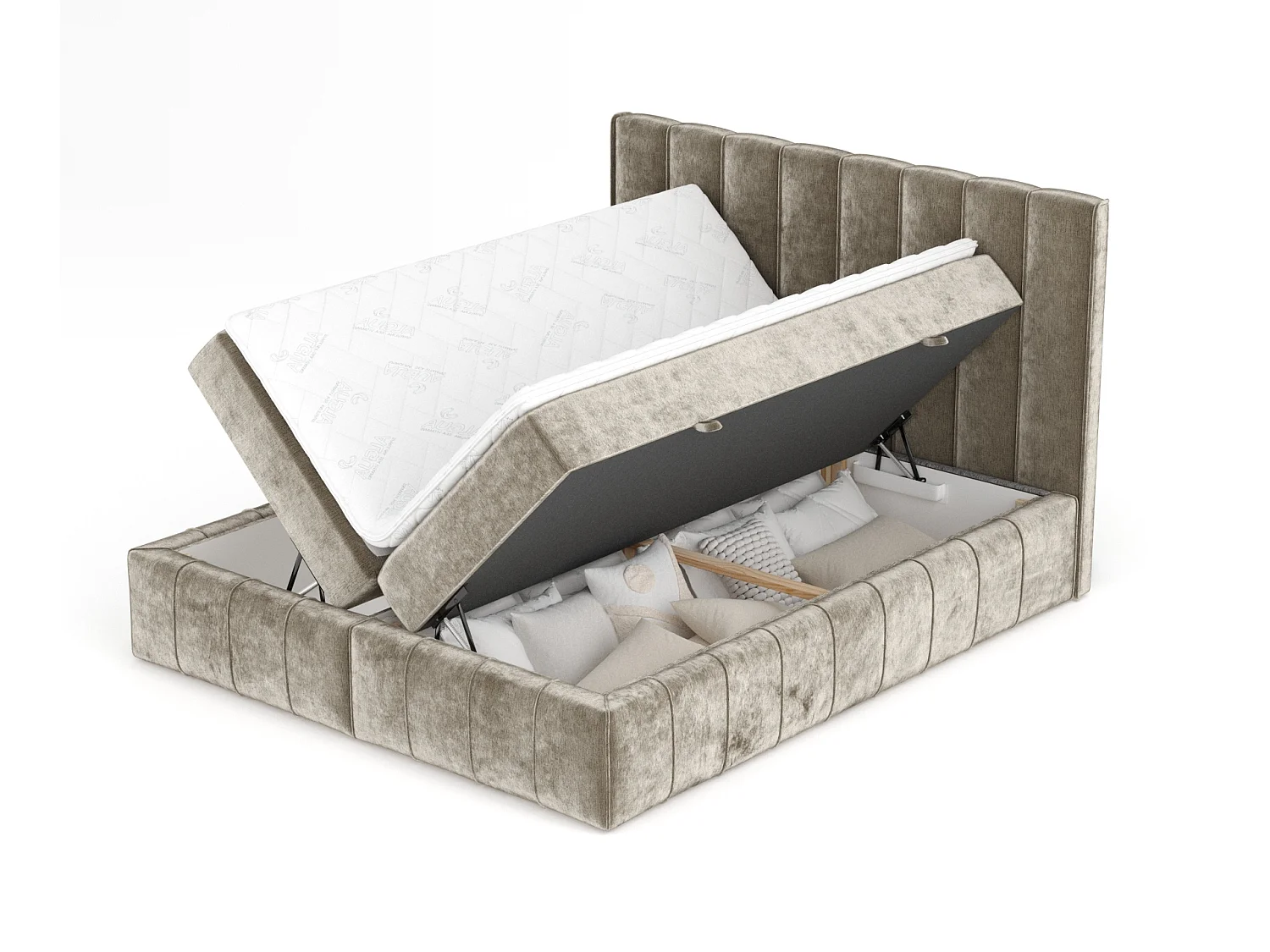 Lit boxspring en tissu chenille Moretti - matelas - surmatelas - 160x200 cm - beige