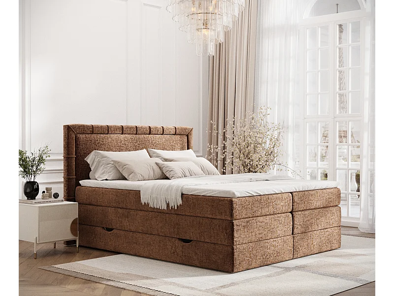 Boxspringbett aus Chenille-Stoff Rosabel - Matratze - Toppermatratze - 200x200 cm - kupferfarbe