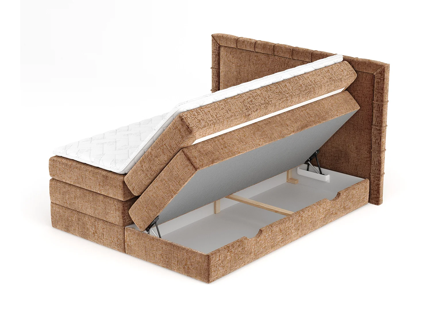 Lit boxspring en tissu chenille Rosabel - matelas - surmatelas - 200x200 cm - couleur cuivre