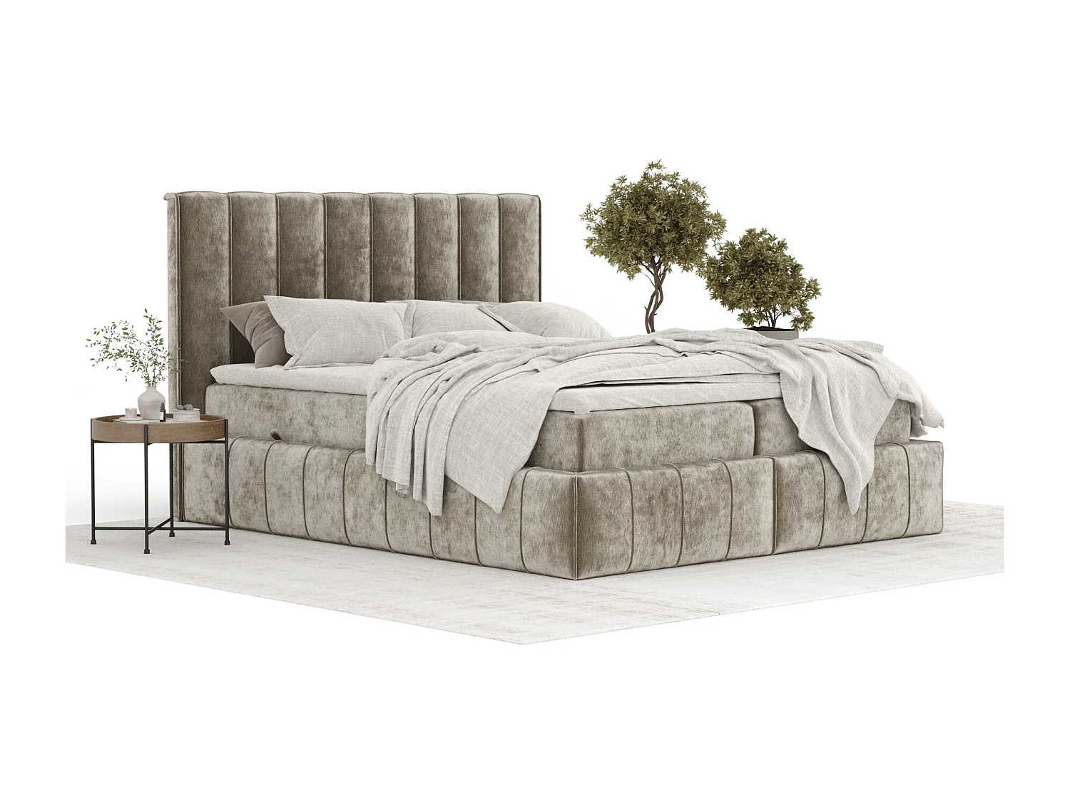 Boxspringbett aus Chenille-Stoff Moretti - Matratze - Toppermatratze - 200x200 cm - beige