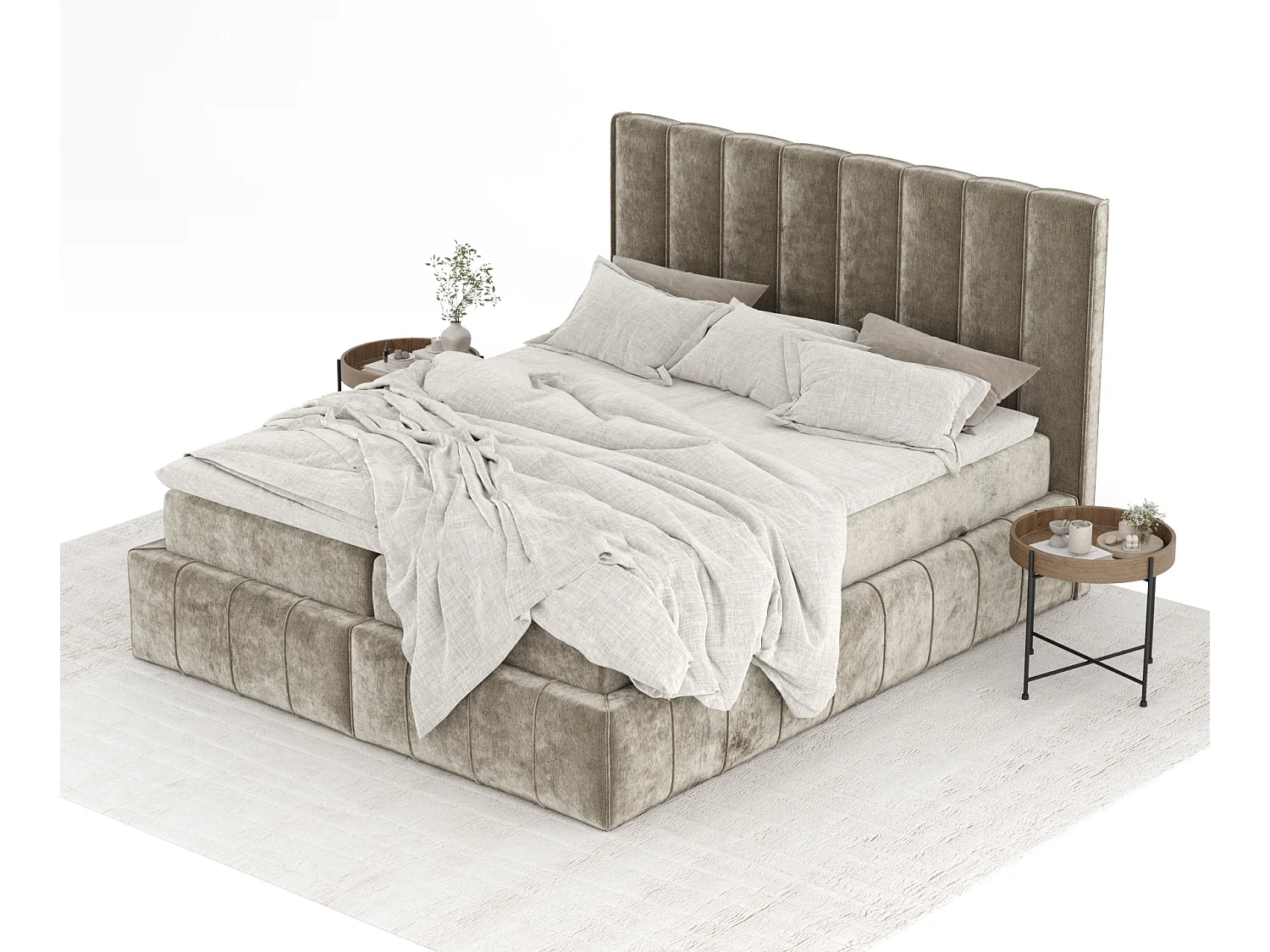 Boxspringbett aus Chenille-Stoff Moretti - Matratze - Toppermatratze - 200x200 cm - beige