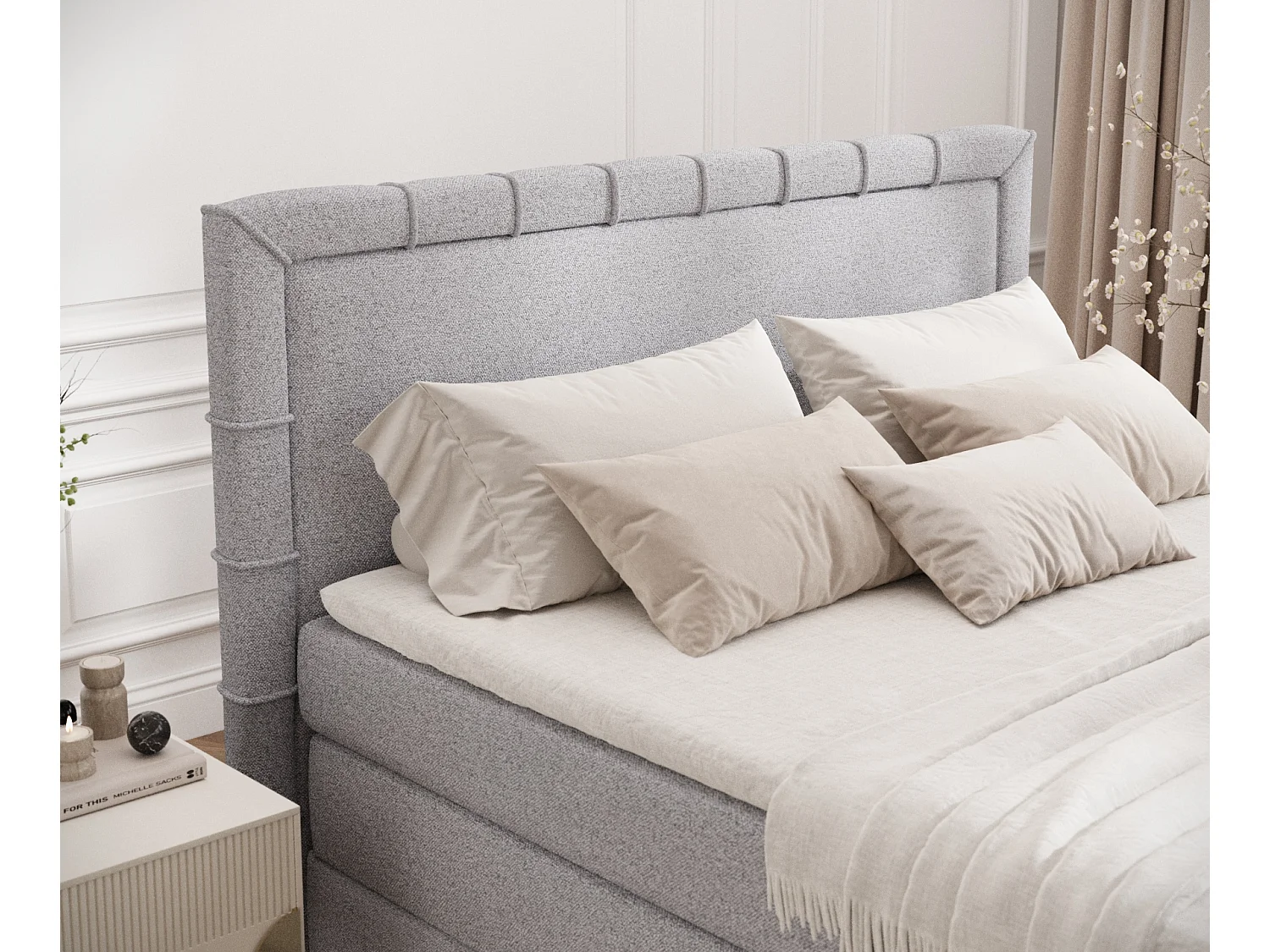 Lit boxspring en toile tissée Estelle - matelas - surmatelas - 200x200 cm - gris clair