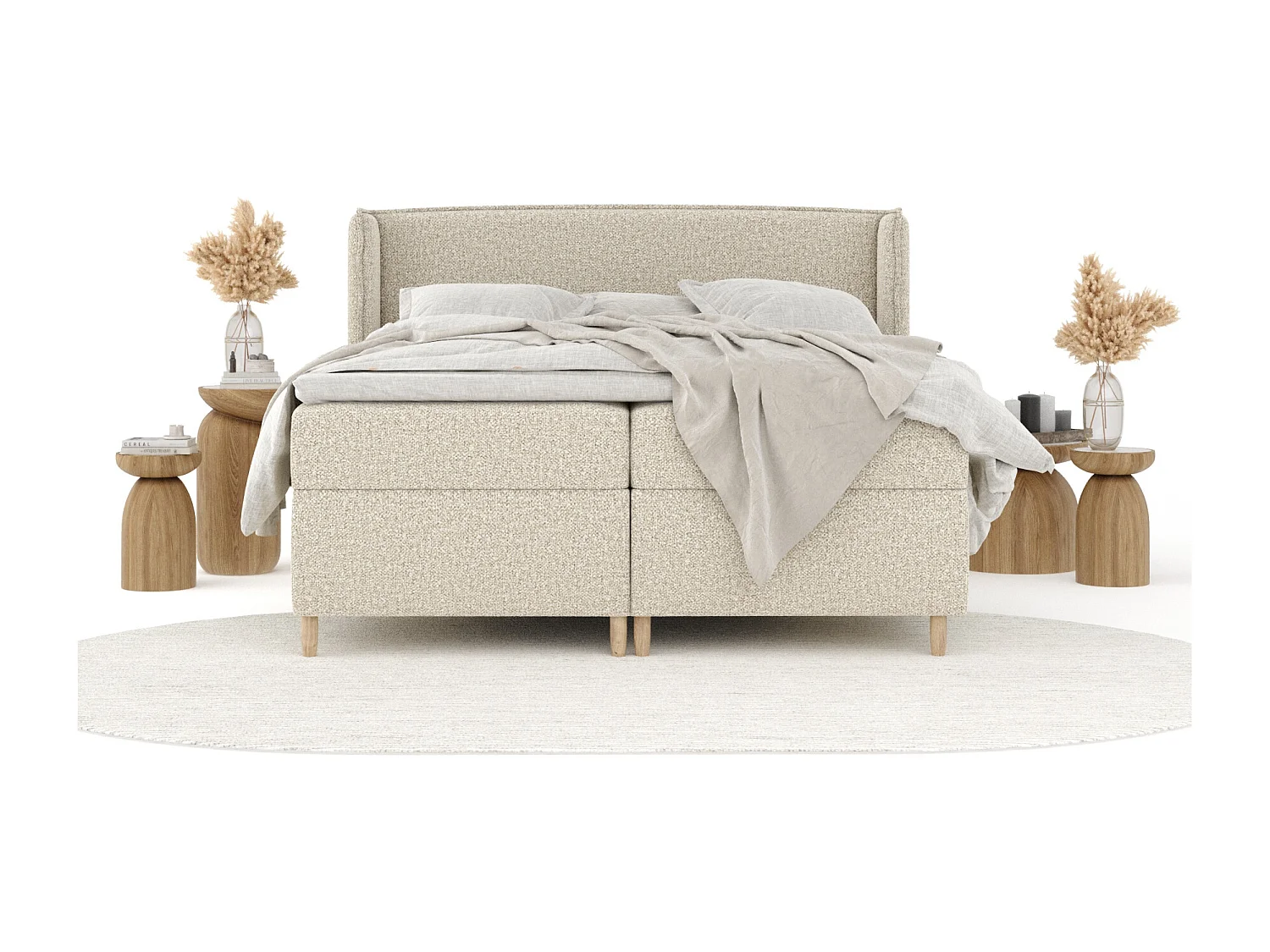 Lit boxspring en tissu bouclette Segni - matelas - surmatelas - 140x200 cm - beige