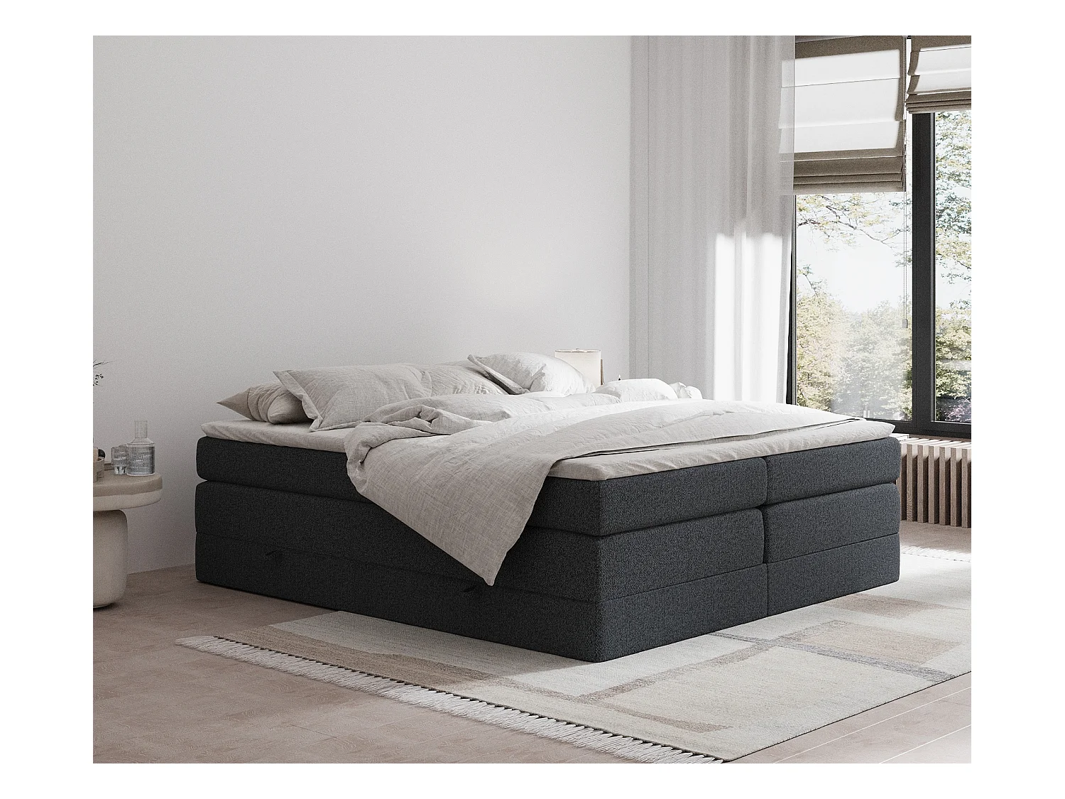 Lit boxspring en toile tissée Juniper - matelas - surmatelas - 180x200 cm - noir