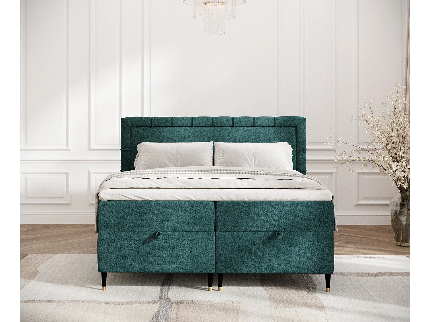 Boxspringbett aus Webstoff Voyage - Matratze - Toppermatratze - 140x200 cm - grün