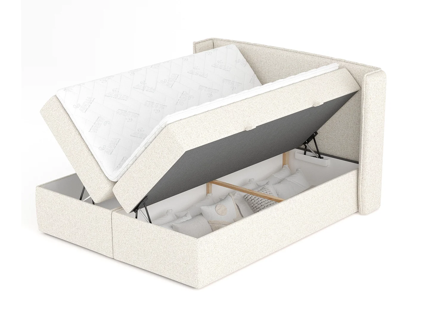 Lit boxspring en tissu bouclette Skyline - matelas - surmatelas - 160x200 cm - creme