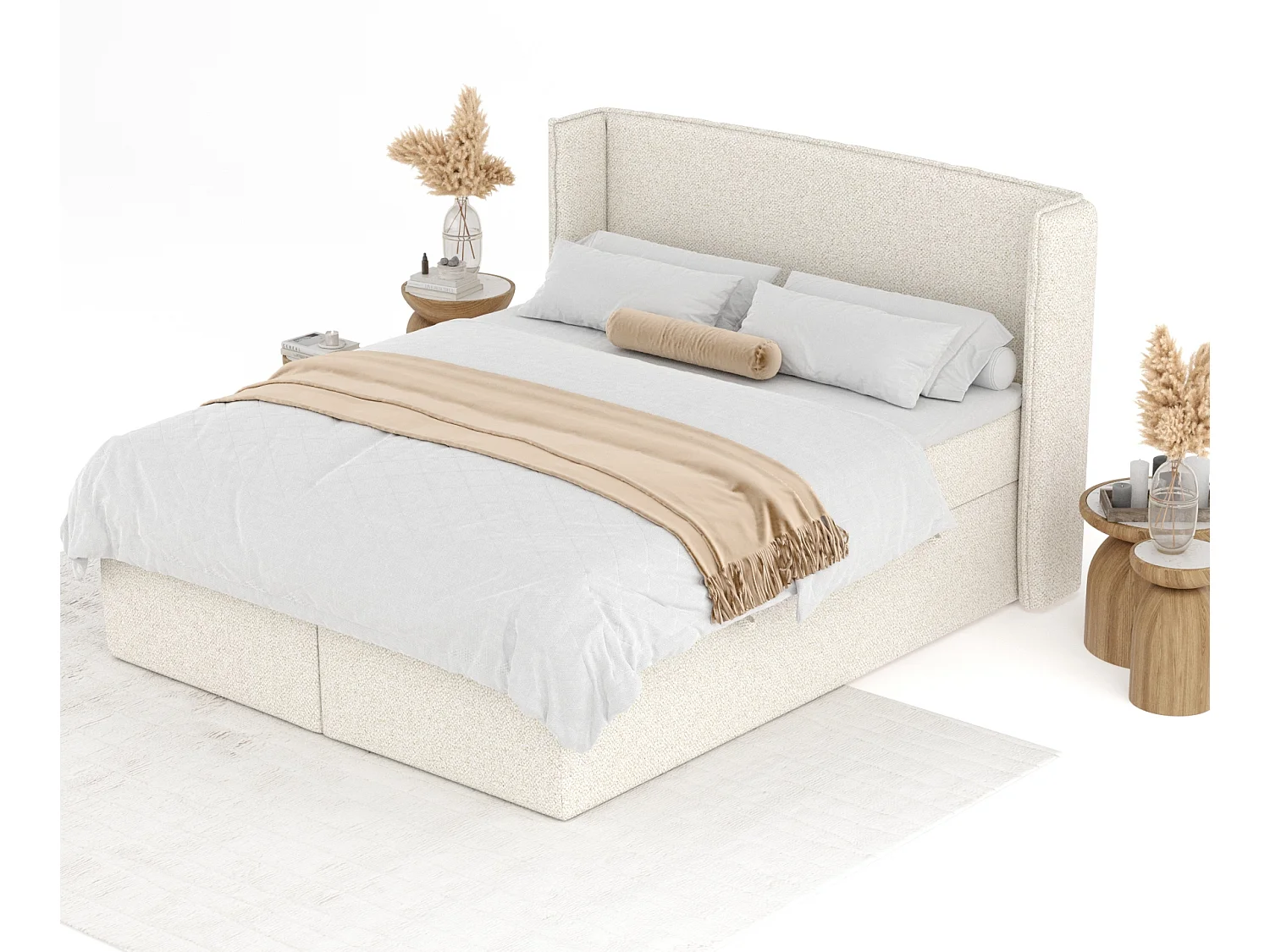 Lit boxspring en tissu bouclette Skyline - matelas - surmatelas - 160x200 cm - creme