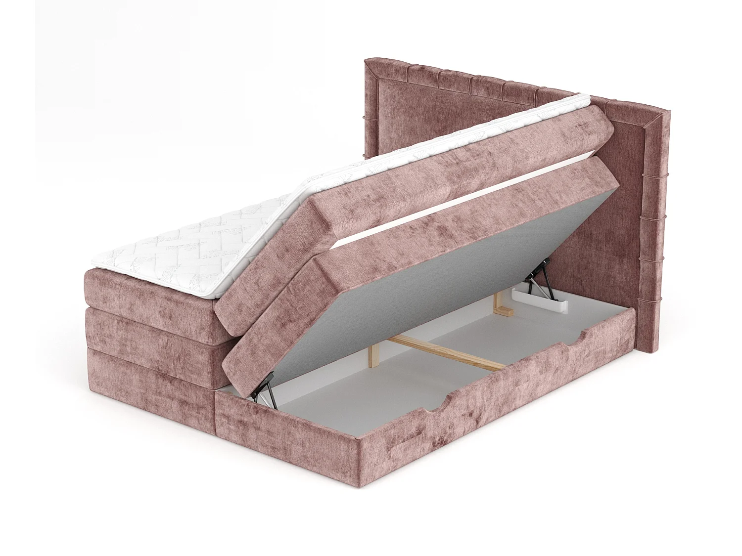 Boxspringbett aus Chenille-Stoff Rosabel - Matratze - Toppermatratze - 140x200 cm - rosa