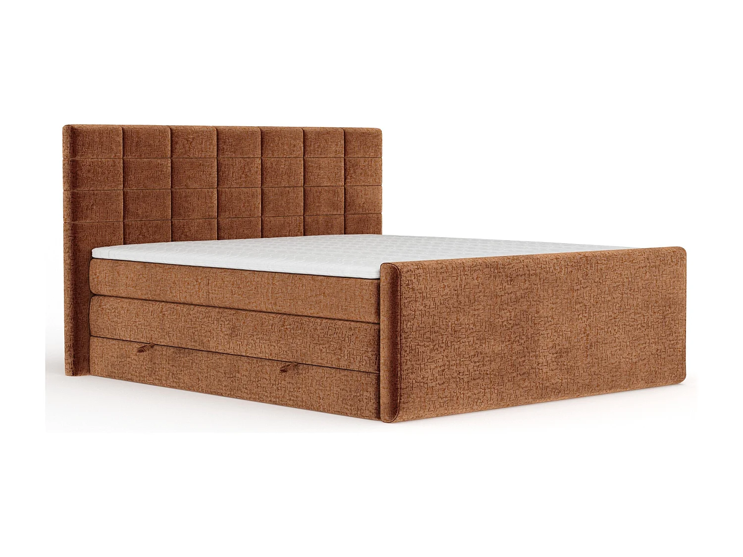 Lit boxspring en tissu chenille Ava - matelas - surmatelas - 140x200 cm - couleur cuivre