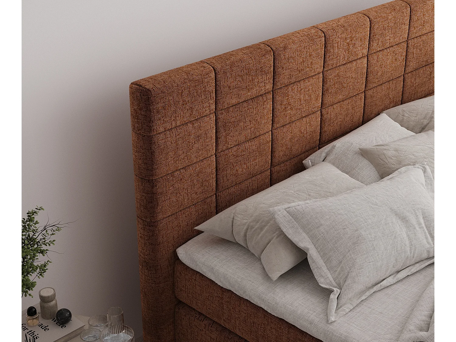 Boxspringbett aus Chenille-Stoff Ava - Matratze - Toppermatratze - 140x200 cm - kupferfarbe