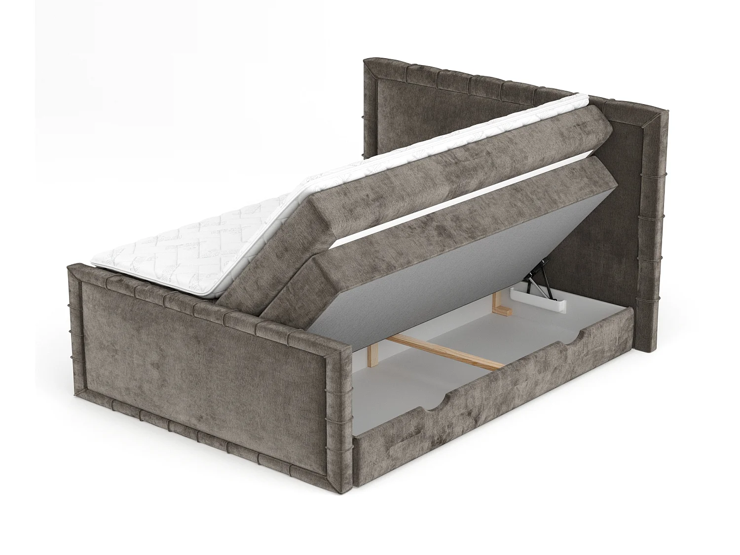 Lit boxspring en tissu chenille Estelle - matelas - surmatelas - 200x200 cm - brun