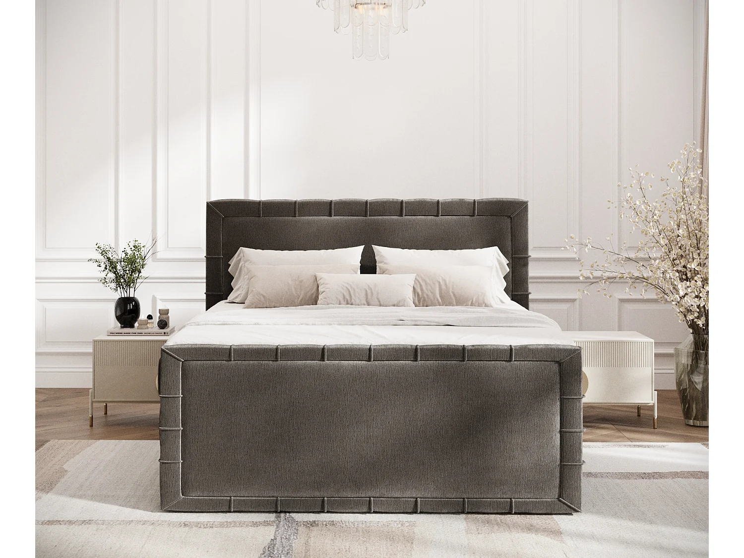 Lit boxspring en tissu chenille Estelle - matelas - surmatelas - 200x200 cm - brun