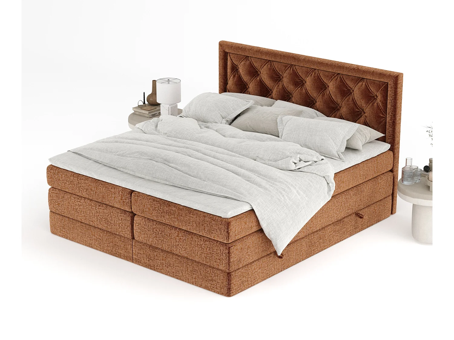 Boxspringbett aus Chenille-Stoff Aurelia - Matratze - Toppermatratze - 180x200 cm - kupferfarbe