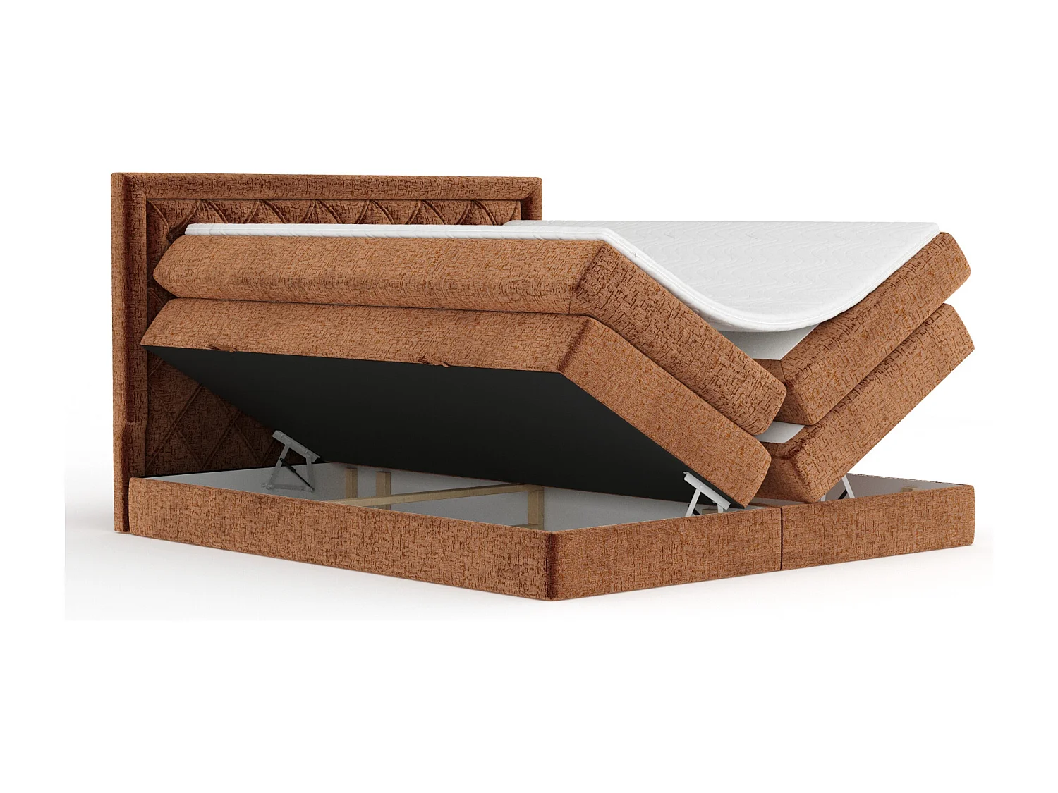 Boxspringbett aus Chenille-Stoff Aurelia - Matratze - Toppermatratze - 180x200 cm - kupferfarbe