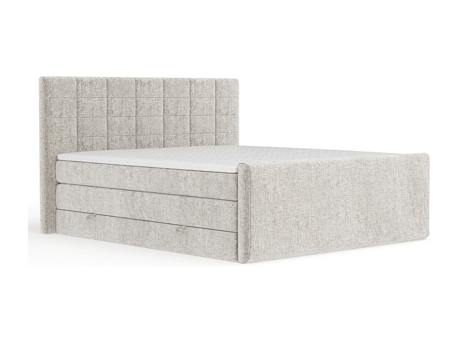 Lit boxspring en tissu chenille Ava - matelas - surmatelas - 160x200 cm - beige