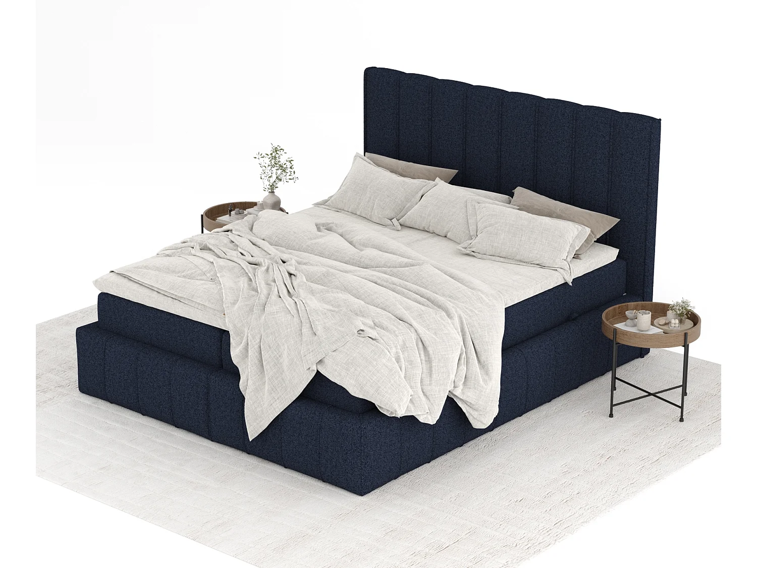 Boxspringbett aus Webstoff Moretti - Matratze - Toppermatratze - 180x200 cm - marineblau