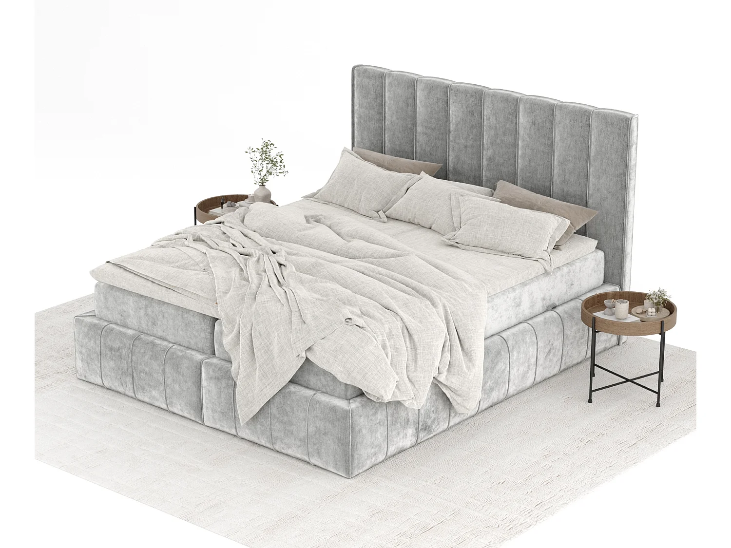 Boxspringbett aus Chenille-Stoff Moretti - Matratze - Toppermatratze - 180x200 cm - hellgrau