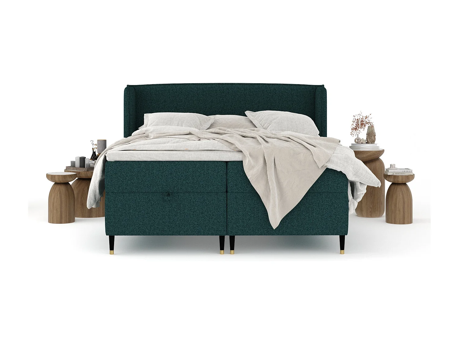 Boxspringbett aus Webstoff Monpelli - Matratze - Toppermatratze - 140x200 cm - grün